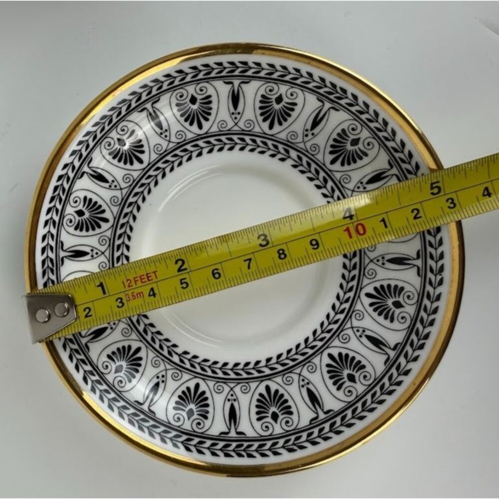 Vintage 1970s Crown Staffordshire Victoria Black Set of 4 Cups & 4 Saucers - Picture 16 of 16